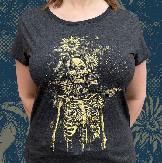 Sunflowers and Skeletons - Ladies Tri-blend Dolman Shirt