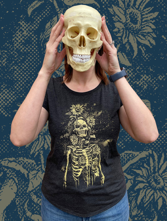Sunflowers and Skeletons - Ladies Tri-blend Dolman Shirt