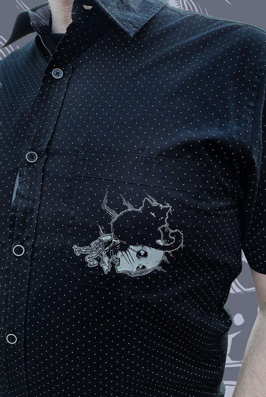 Robotic Cat Lover - Short Sleeve Woven Button Down Shirt
