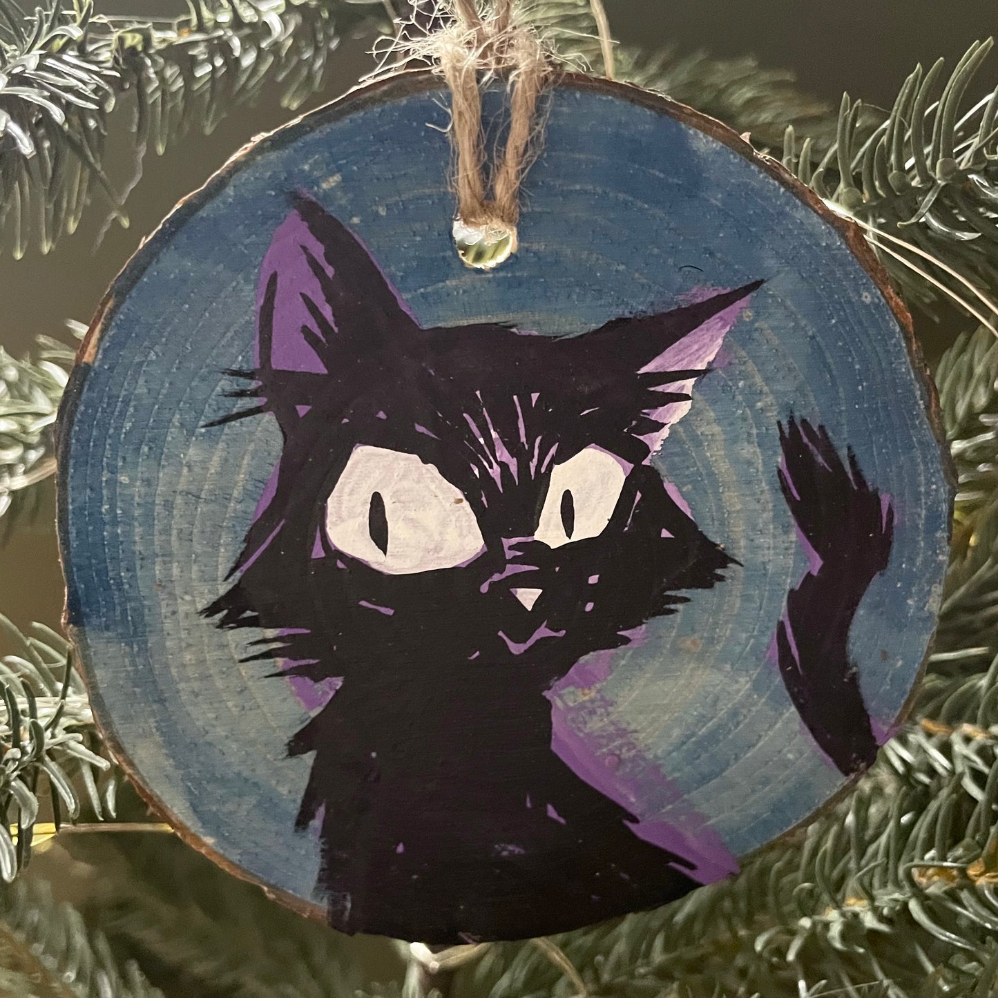 BLACK CAT ORNAMENT - One of a kind hand painted ornament: CAT-04