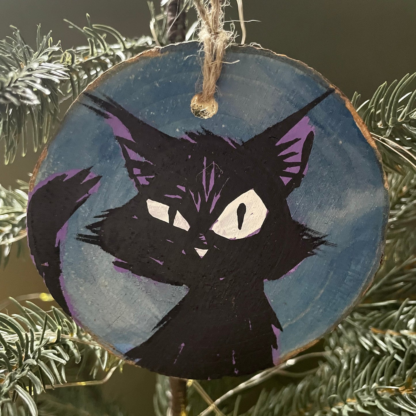 BLACK CAT ORNAMENT - One of a kind hand painted ornament: CAT-01