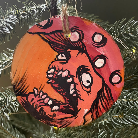 CREEPY MUSHROOM ORNAMENT - One of a kind hand painted ornament: MUSH-03