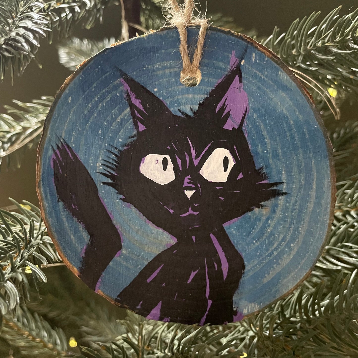 BLACK CAT ORNAMENT - One of a kind hand painted ornament: CAT-03