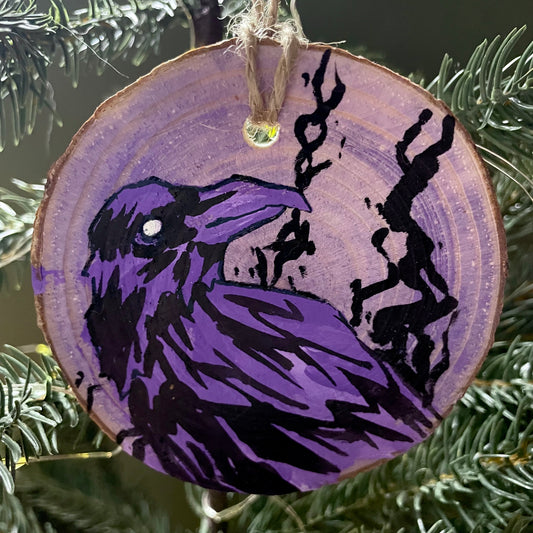 SPOOKY RAVEN ORNAMENT - One of a kind hand painted ornament: RV-07