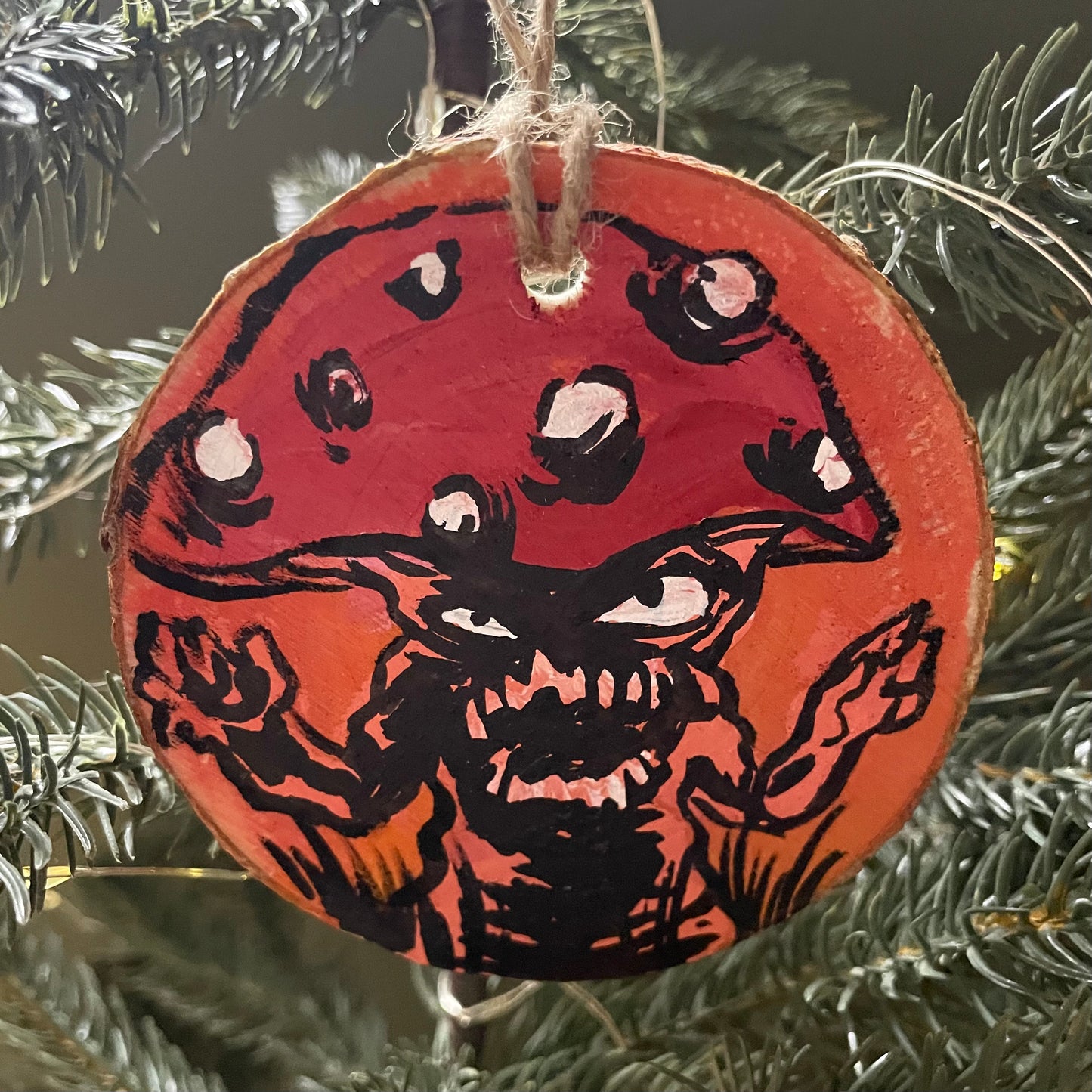 CREEPY MUSHROOM ORNAMENT - One of a kind hand painted ornament: MUSH-06