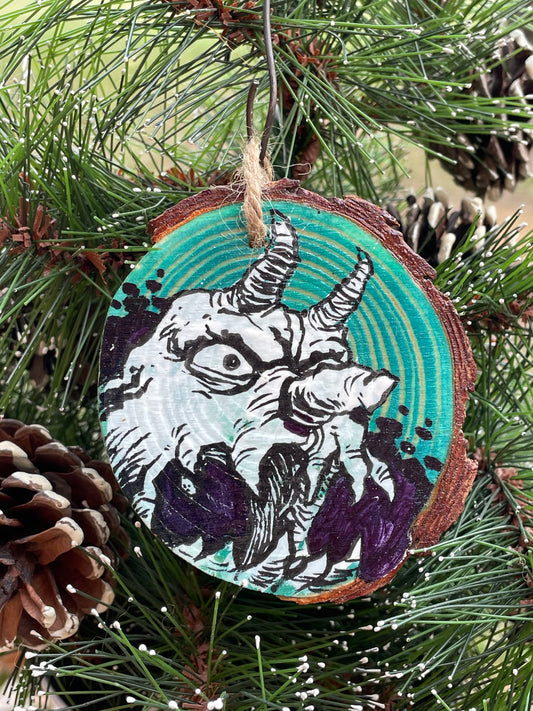 SCARY SNOWMAN ORNAMENT - One of a kind hand painted ornament: AS-4