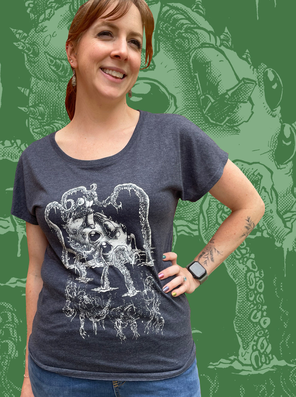 Robot VS Kraken - Ladies Tri-blend Dolman Shirt