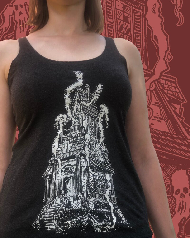 Haunted House Tank - Halloween and Ghost Womens Racerback Tank Top