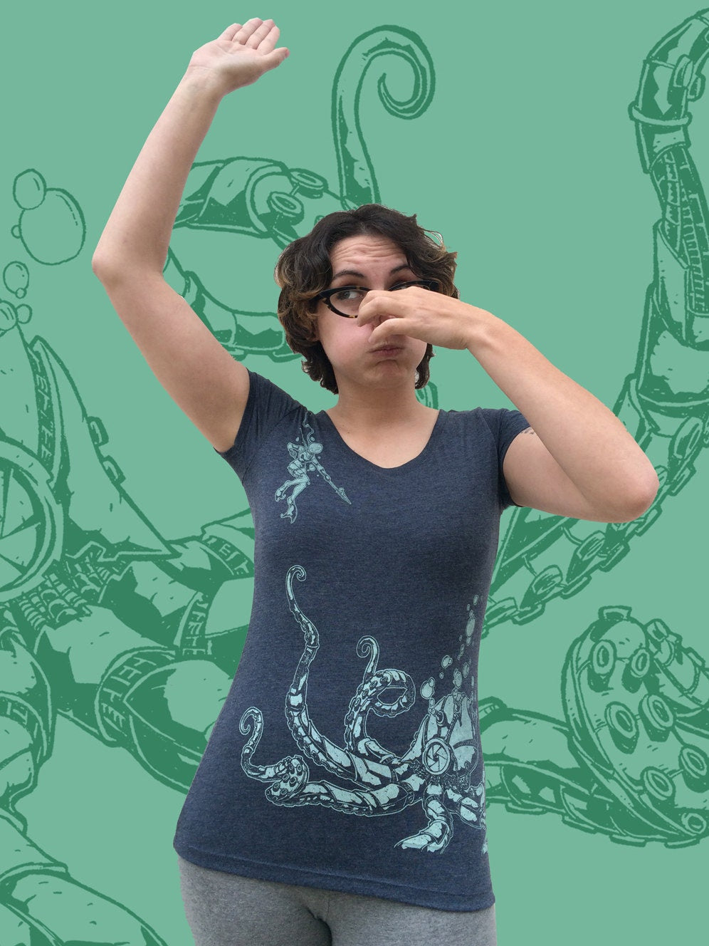 Womens Scoop neck Tee - Roboctopus Tshirt - Robot Octopus Tentacle Next Level shirt