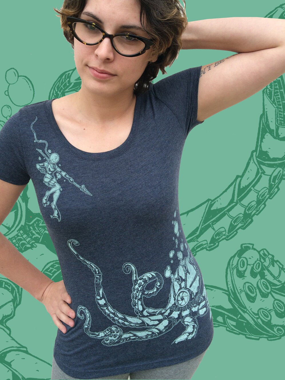 Womens Scoop neck Tee - Roboctopus Tshirt - Robot Octopus Tentacle Next Level shirt